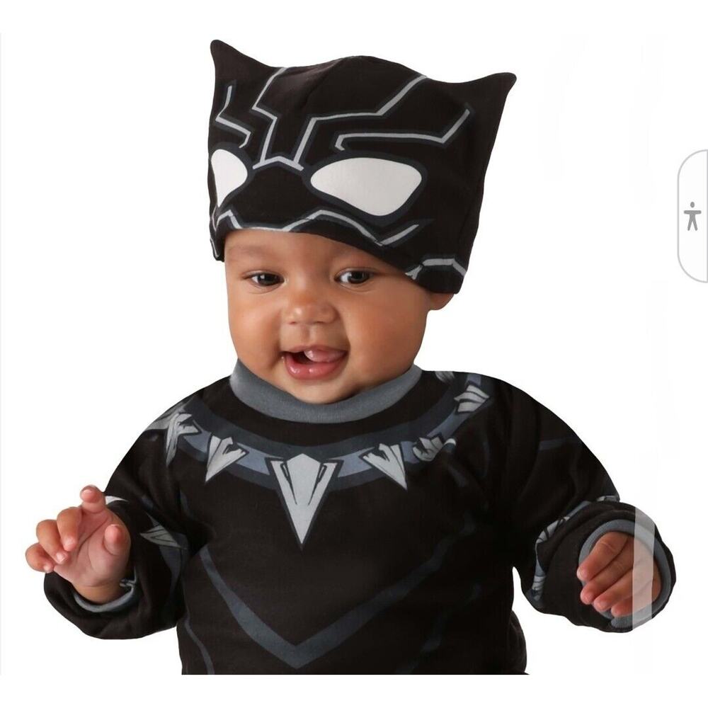 MARVEL Black Panther Costume Infant Sz 0-6 Mo 3 Pc Set NON-SLIP BOOTIE Halloween - Picture 4 of 15